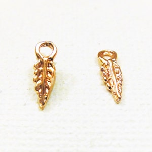 2pc. ROSE gold  Vermeil, 18k rose gold over 925 sterling silver small feather charms, shiny rose gold tiny feather, vermeil feather, feather