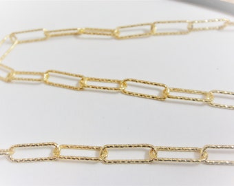 14k Gold Plated over 925 sterling Silver Dia. Cut Drawn Cable Chain 10.5 x 3.5 mm, gold  chain, vermeil drawn chain, gold drawn chain, chain