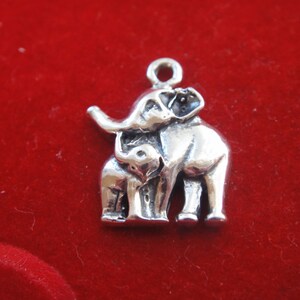 Pendentif Éléphant Maman Et Bébé - Argent Sterling 925 - Cadeau Fête Des Mères