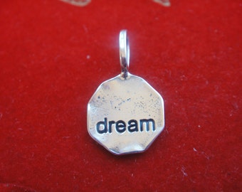 925 sterling silver oxidized disc "dream", silver "dream", dream disc, sterling silver dream charm, dream charm, silver dream, dream disc