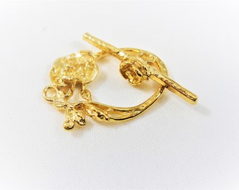 Vermeil, 18k gold over 925 sterling silver clasp, toggle and bar clasp, flower clasp, shiny gold clasp, vermeil flower clasp, toggle clasp
