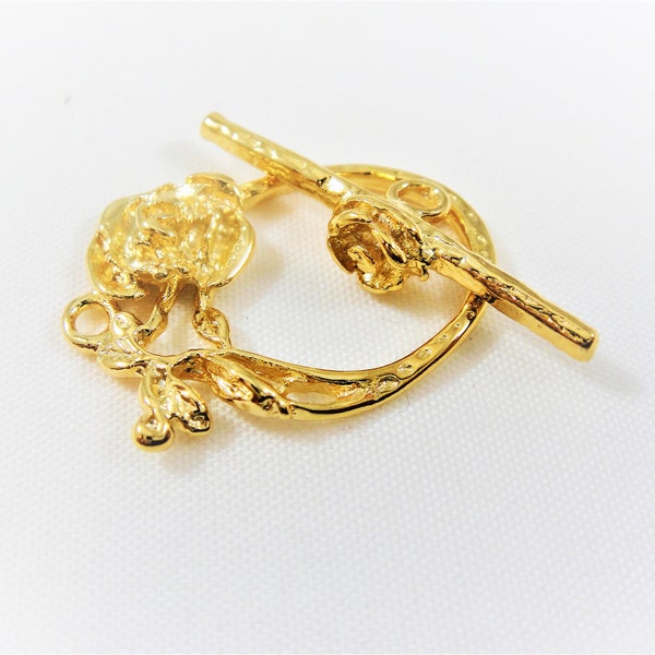 Vermeil, 18k gold over 925 sterling silver clasp, toggle and bar clasp, flower clasp, shiny gold clasp, vermeil flower clasp, toggle clasp