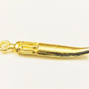 Vermeil, 18k gold over 925 sterling silver Italian Skinny Horn Charm, gold tusk, cornicello, hornlet, amulet for protection, matte gold horn