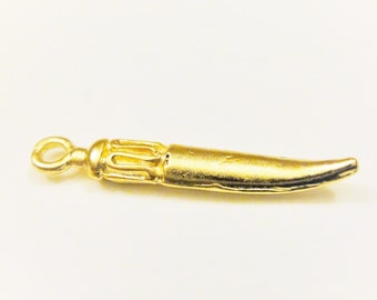 Vermeil, 18k goud op 925 sterlingzilver Italiaanse magere hoorn bedel, gouden slagtand, cornicello, hoorntje, amulet voor bescherming, matgouden hoorn