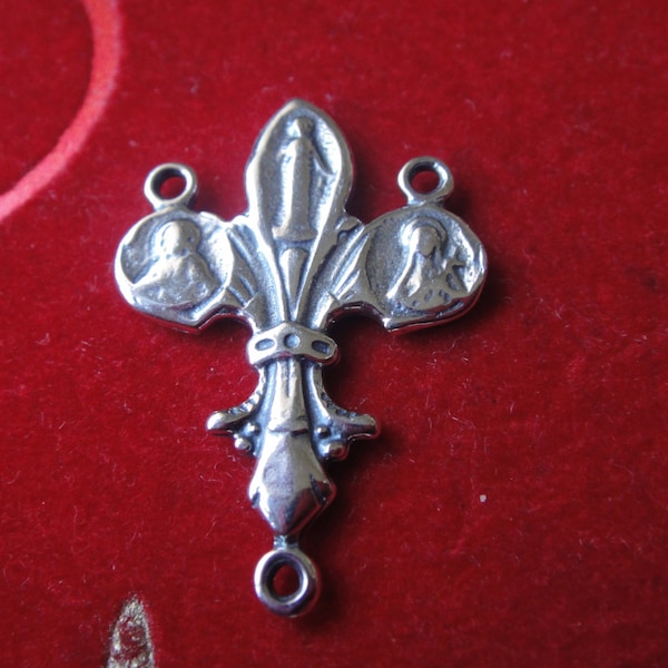 925 sterling silver fleur de lis connector, silver fleur de lis, fleur de lis rosary connector, religious fleur de lis connector, rosary