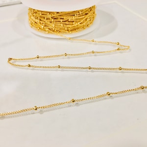 14k gold filled satellite curb ball chain with 2 mm ball beads, gold filled satellite chain by the foot, gold filled satellite chain, chain