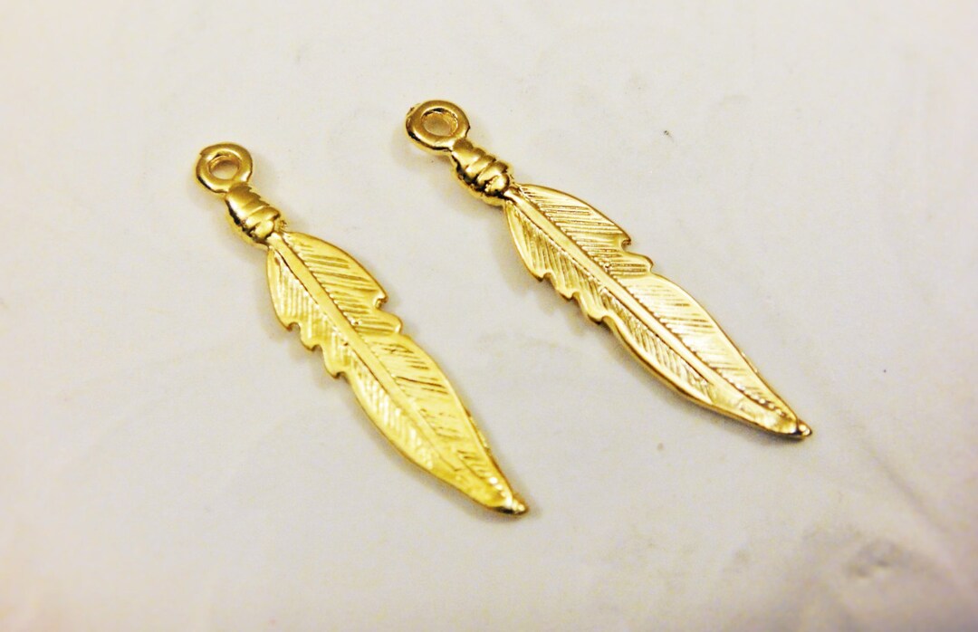 Vermeil, 18k Gold Over 925 Sterling Silver Feather Charm, Vermeil ...