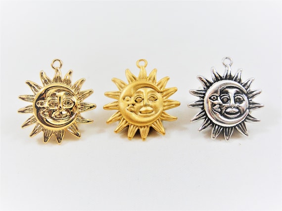 Silver, Vermeil, 18k gold over 925 sterling silver sun and moon face charm, sun and moon, silver sun, vermeil sun, moon, gold moon, sunmoon