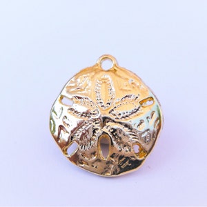 Vermeil, 18k gold over 925 sterling silver sand dollar charm, pendant 1 pc., shiny gold sand dollar,  vermeil sand dollar, beach charm