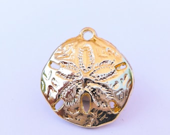 Vermeil, ciondolo a forma di dollaro di sabbia in oro 18k su argento sterling 925, pendente 1 pezzo, dollaro di sabbia in oro lucido, dollaro di sabbia in vermeil, ciondolo da spiaggia