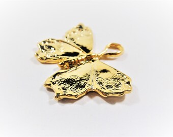 Charm de mariposa grande en oro vermeil de 18 quilates sobre plata de ley 925, charm de mariposa de oro brillante, mariposa vermeil, charm de mariposa de oro grande