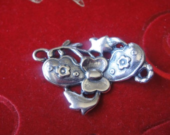925 sterling silver oxidized large flower connector, silver large connector, large flower connector, silver flower charm connector, flower