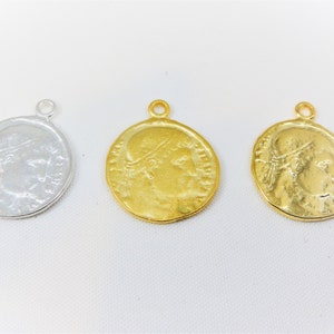 Vermeil, 18k gold over 925 sterling silver Greek Coin Charm Pendant, vermeil  Greek Coins, silver greek Coins, Ancient Roman Coin, Medallion
