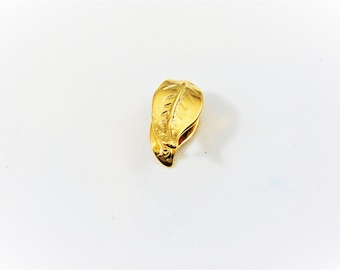 Vermeil, oro de 18 quilates sobre plata de ley 925 con forma de hoja, fiador de plata con pellizco de hoja, fiador vermeil, fiador, fiador de hoja de oro brillante, fiador de hoja de oro con pellizco de hoja de oro