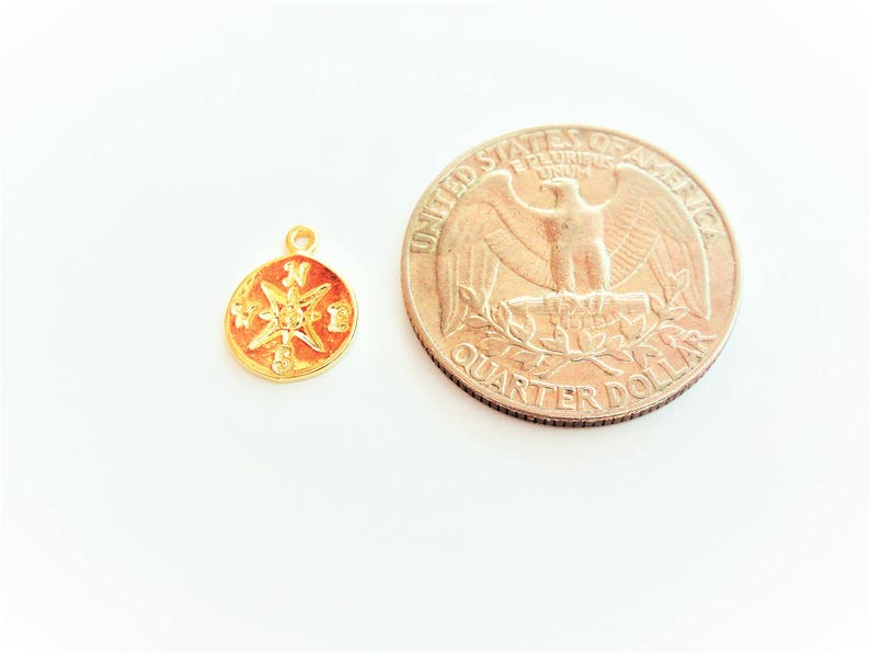 shiny gold circle disc Vermeil,18k gold over 925 sterling silver Small Compass Charm north south east west direction navigation