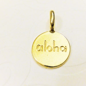 Vermeil, 18k gold over 925 sterling silver &quot;aloha &quot; SHINY GOLD charm, pendant, aloha pendant, vermeil aloha charm, gold aloha, hawaian charm