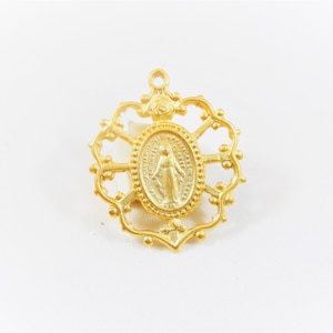 Vermeil, 18k gold over 925 sterling silver virgin Mary charm pendant, matte gold Virgin Mary, vermail Virgin Mary, Virgin Mary, rosary charm