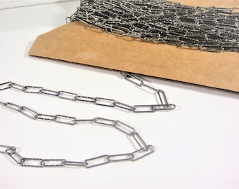 Sterling Silver Dia. Cut Drawn Cable Chain (Gunmetal) 10.5 x 3.5 mm, silver drawn cable chain, silver chain, drawn chain, drawn cable chain