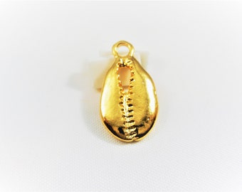 Vermeil, 18k gold over 925 sterling silver Cowry Shell Charm,shiny gold  cowrie pendant, vermeil 19mm marine sea beach snail, cowrie