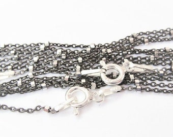 925 sterling silver 2 tone (GunMetal/Silver) 30 " chain, silver two tone chain, 30" long two tone silver beaded chain, silver chain finished