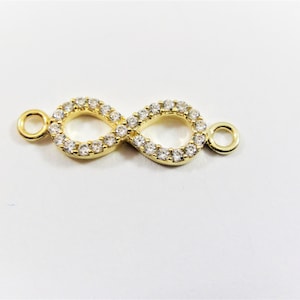14k Gold Plated over 925 Silver Charm Connector Infinity 5.5x14mm w/ cz, gold plated infinity charm, gold infinity with cubic zirconia,
