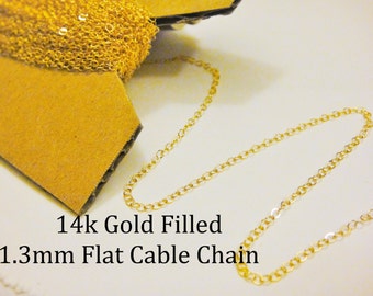14k Gold filled 1.3mm flat cable chain, gold chain, flat cable chain, chain, gold cable chain, gold chain, flat cable chain, silver chain