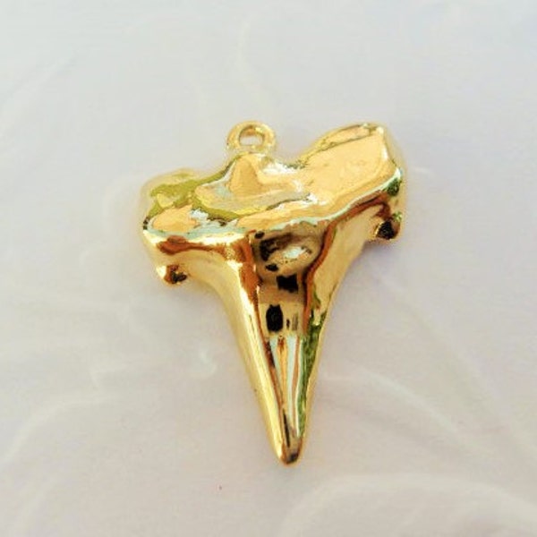 Large Shark Tooth Pendant - vermeil shiny gold shark tooth charm, 18k gold plated over 925 sterling silver, large shark tooth charm, shark