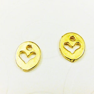 2pc 18k gold plated 925 sterling silver heart charm, vermeil heart charm pendant, shiny gold, vermeil heart, cut out heart, gold heart charm image 1