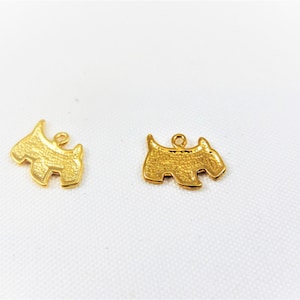 2 pc. Vermeil, 18k gold over 925 sterling silver Tiny Schnauzer Dog Charms, shiny gold small pet puppy charms, vermeil small dog charms