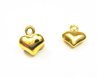 2 pc. Vermeil, 18k gold over 925 sterling silver tiny Heart Charm, shiny gold  puffy heart, small gold heart, heart, vermeil puffy heart