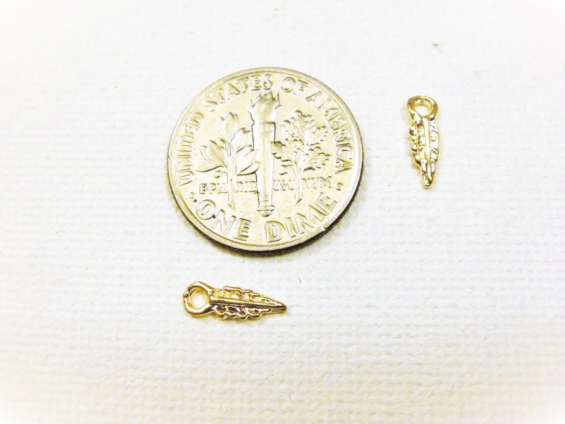 2pc Vermeil, 18k Gold Over 925 Sterling Silver Small Feather Charms ...