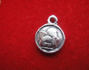 Angelito oxidado en plata de ley 925, dije de ángel, ángel de plata, disco con ángel, dije de ángel pequeño, dije de disco de ángel en plata de ley