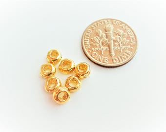 5 piezas de cuentas de pepita de oro de 18 quilates sobre plata de ley 925 de 4 mm: cuentas de pepita pequeñas, cuentas de pepita, cuentas, cuentas de vermeil, cuentas redondas de oro