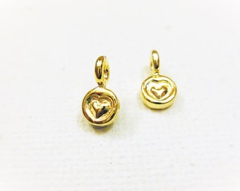 2pc Veremil, 18k gold over 925 sterling silver heart charm, shiny gold heart, vermeil  tiny heart, heart charms, vermeil tiny heart charms