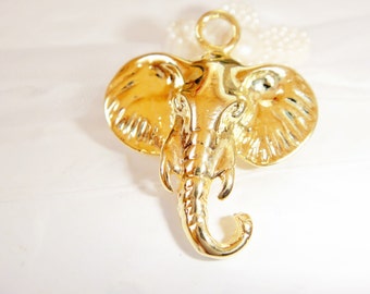 Vermeil, 18k gold over 925 sterling silver Elephant Head Charm - animal pendant, gold elephant, elephant