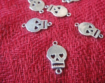 2pc 925 Sterling Silver Oxidized Flat Skull Connector Charm, sterling silver small skull skeleton charms, silver skull, small silver skull