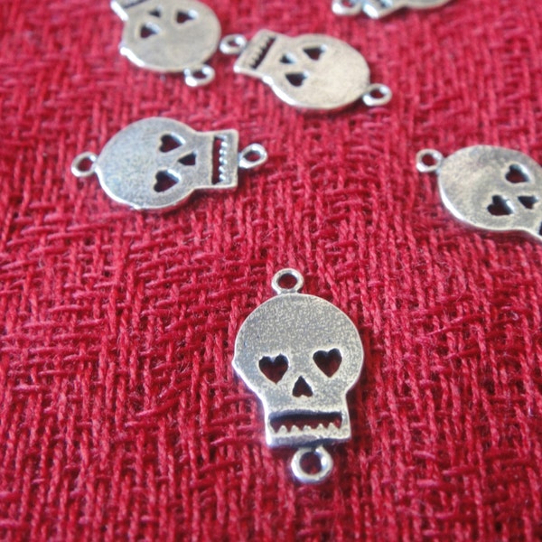 2pc 925 Sterling Silver Oxidized Flat Skull Connector Charm, sterling silver small skull skeleton charms, silver skull, small silver skull