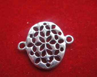 925 sterling silver oxidized Filigree Oval Flower Pattern Connector Link Metal Bead, Silver oval connector, connector, oval filigree charm