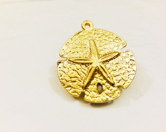 Vermeil,18k gold over 925 sterling silver  sand dollar charm 1 pc., vermeil sand dollar, sand dollar, sea life, matte gold sand dollar charm