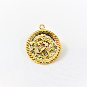 Vermeil, 18k gold over 925 sterling silver disc coin charm, shiny gold coin, vermeil medallion, anciant coin, gold coin charm, disc