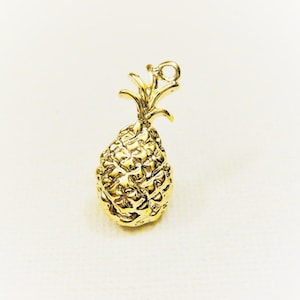 Vermeil, 18k golr over 925 sterling silver Pineapple Charm - shiny vermeil gold, tropical fruit food pendant, gold pineapple, vermeil fruit