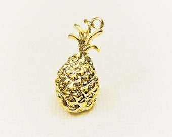 Vermeil, 18k golr over 925 sterling silver Pineapple Charm - shiny vermeil gold, tropical fruit food pendant, gold pineapple, vermeil fruit