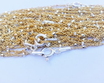 Collar de plata de ley 925 con baño de oro de 18 quilates, cadena bicolor, cadena de cuentas, collar de vermeil, 16" y 18".