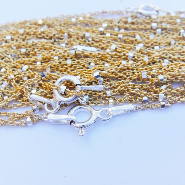 Vermeil, 18k Gold über 925 Sterling Silber 2 Ton Halskette, Gold Silber Halskette, zweifarbige Kette, Perlenkette, Vermeil Halskette, 16" und 18"