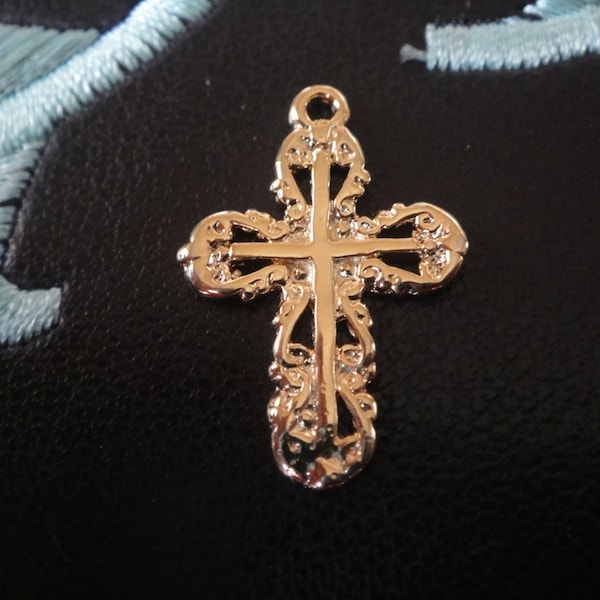 18k gold plated sterling silver cross charm, vermeil cross pendant, shiny gold cross, small vermeil cross, vermeil cross, cross, gold cross