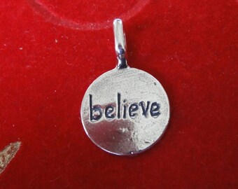 925 sterling silver disc-believe, Silver disc, charm, sterling silver charms, Believe disc, round disc, silver believe disc, believe charm