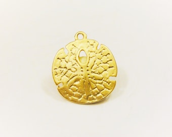Vermeil, 18k gold over 925 sterling silver sand dollar charm, gold sand dollar, vermeil sand dollar, beach charm, matte gold sand dollar