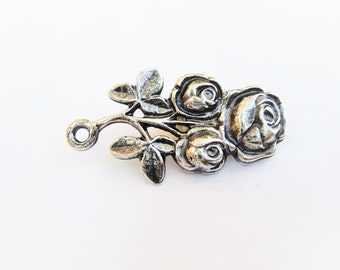 925 sterling silver oxidized large flower pendant, silver rose charm, silver flower charm, flower