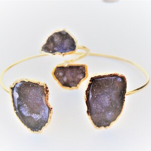 Set of Geo Druzy bracelet and ring, Geo Druzy cuff bracelet, druzy bracelet, druzy cuff bracelet and ring, druzy ring, druzy jewelry set