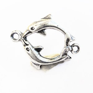 925 sterling silver Two Kissing Dolphin Connector , silver  sea animals kissing and playing, sterling silver  dolphins, two kissing dolphins